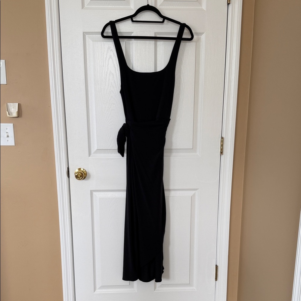 Wilfred Black Midi Wrap Dress with Side Tie